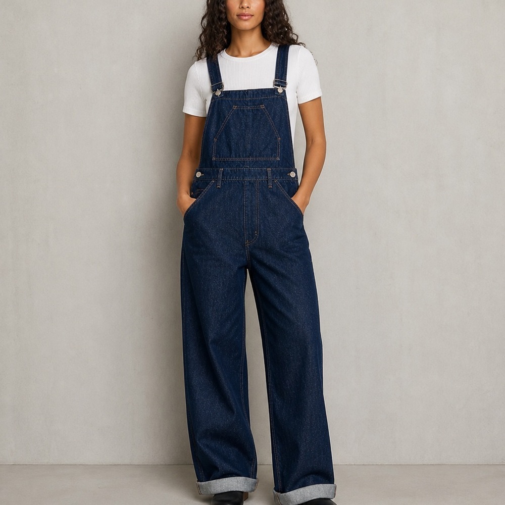 FRAME Le Italian Wide Leg Denim Overalls
